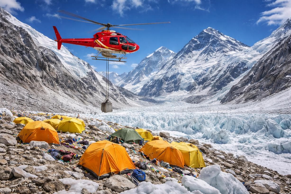 Everest Camp I to lukla helicopter flight.